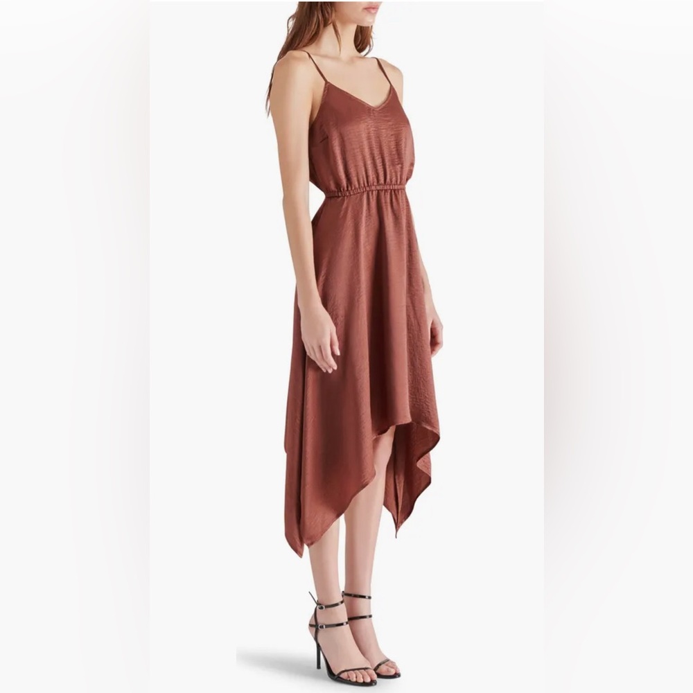 NWT [Steve Madden] Asymmetric Midi Spaghetti Strap Dress Cinnamon Women’s Sz L - Picture 3 of 11